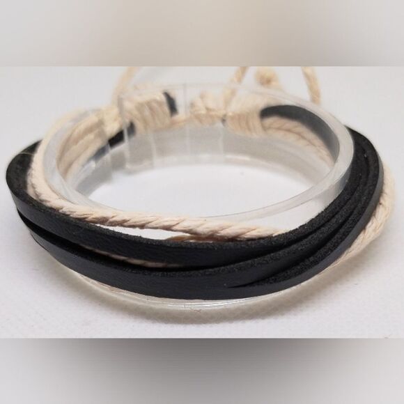 None Other - Men's bracelet leather layered black rope New e78